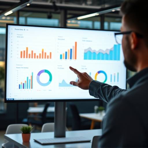 Digital Marketing Course: A person pointing at a screen displaying digital marketing analytics charts and graphs.