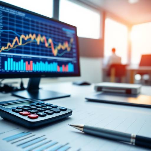 Financial Analysis Course: A screen displaying financial charts and graphs with a calculator and pen on the desk.