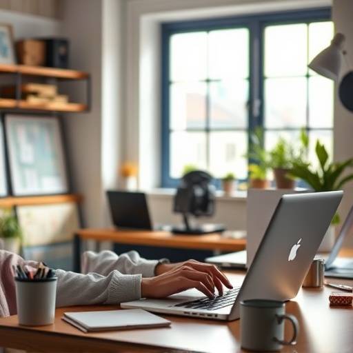 UX Design Course: A person working on a user interface design on a laptop with various design tools and sketches around.